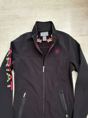 Ariat Rosas Team Softshell Jacket Black Floral Embroidery Women's Size Large